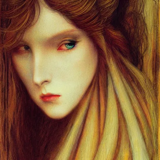 Image similar to beauty girl, a painting in the style of ayami kojima and in the style of jean delville and in the style of charles dulac.