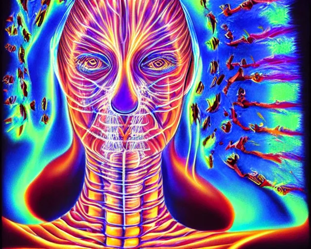 Image similar to x ray, art airbrush painting by alex grey