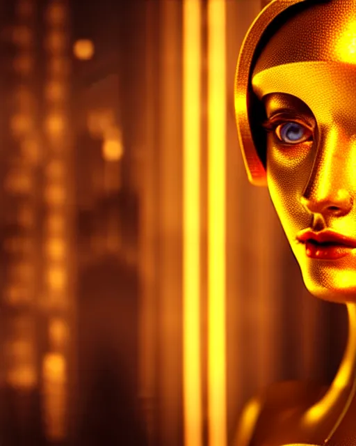 Image similar to dreamy young beautiful female artificial intelligence, metropolis, cinematic, rim light, bokeh, photo - realistic, elegant, high detail, 8 k, masterpiece, photo taken in 1 9 3 0