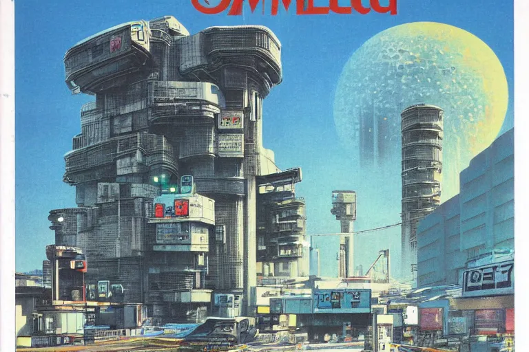 Image similar to 1 9 7 9 omni magazine cover of gate tower building off - ramp in fukushima. in cyberpunk style by vincent di fate