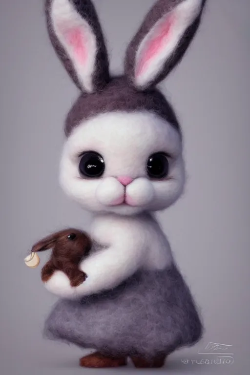 Image similar to matte sharp painting cute little fluffy bunny, a wool felted dream, painted by mark ryden, artgerm, artstation behance storybook l