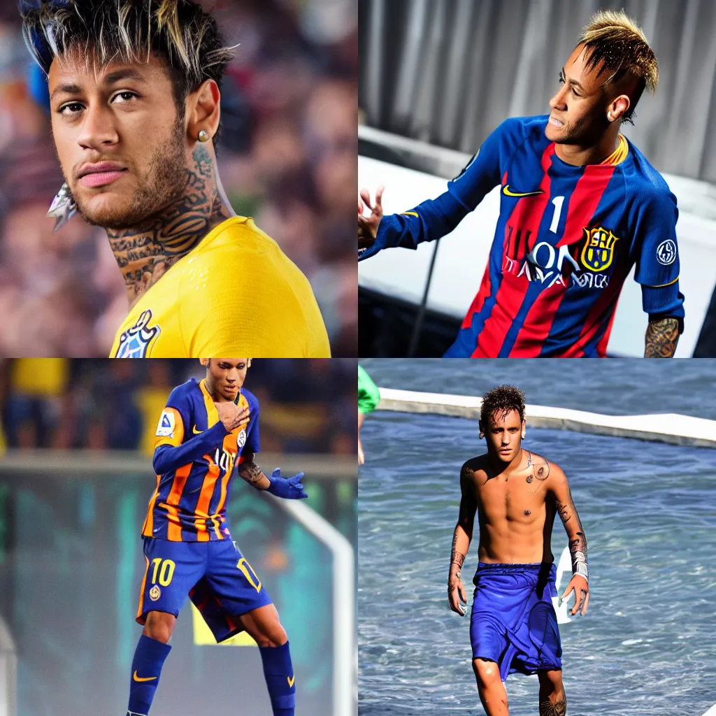 Prompt: photo of Neymar dressed as the character Namor from Marvel comic books, dslr depth of field