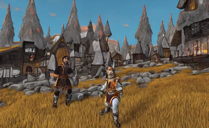 Prompt: whiterun in the style of pixar, disney, animated, cartoon