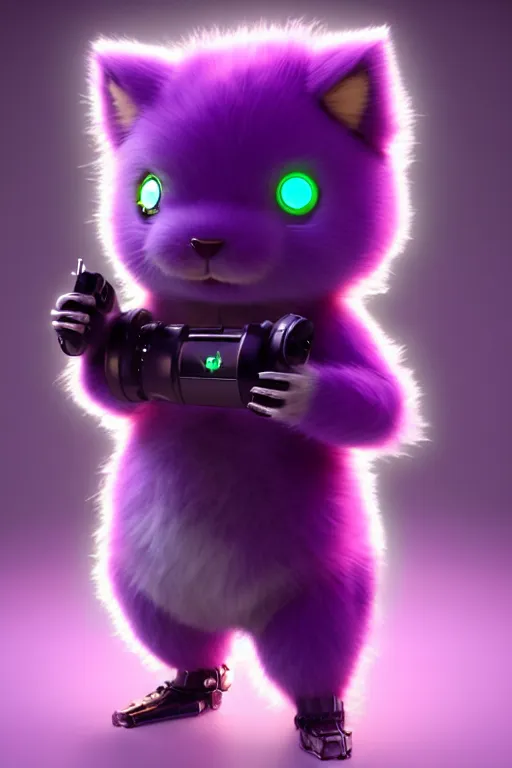 Image similar to high quality 3 d render neo - cyberpunk very cute half fluffy! wombat!! half cyborg with big headphones, pastel mechanical! paw, cyberpunk monocle!, highly detailed, unreal engine cinematic smooth, in the style of detective pikachu, hannah yata charlie immer, neon purple light, low angle, uhd 8 k, sharp focus