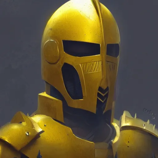 Image similar to A closeup of a yellow holy knight by Greg Rutkowski, 4k photorealistic, volumetric lighting, HD, high details, dramatic, trending on artstation