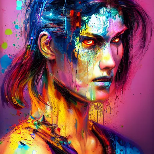 a cyberpunk goddess, side portrait, striking, defiant, | Stable ...