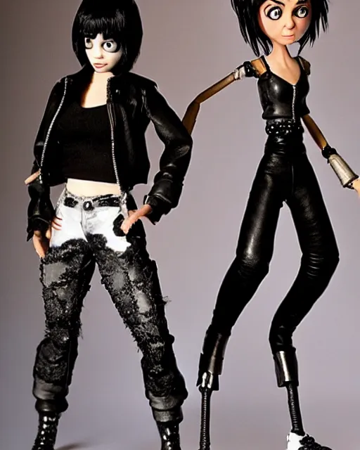 Image similar to singer joan jett wearing form fitting leather pants as a highly detailed stop motion puppet, in the style of laika studios ’ s paranorman, coraline, kubo and the two strings shot in the style