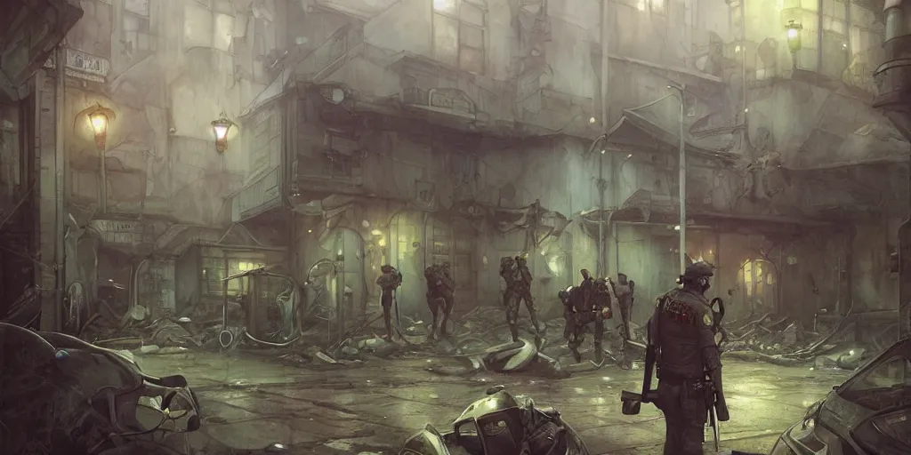 Prompt: police station after the outbreak in raccoon city by brian froud, rossdraws, tom bagshaw and jeremy lipkin