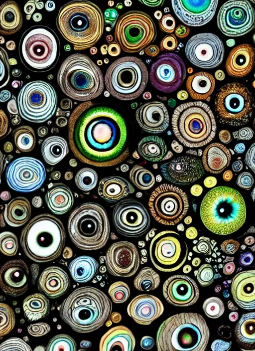 Image similar to diverse eyes!, centered dot pupil, round pupil, happy smiling human eye, round iris, 8 k, advanced art, art styles mix, from wikipedia, eye relections