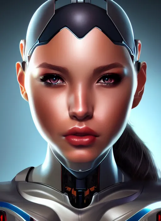 Image similar to portrait of a cyborg woman by Artgerm, (((((face turns left))))) face turns right, open eyes , biomechanical, hyper detailled, trending on artstation