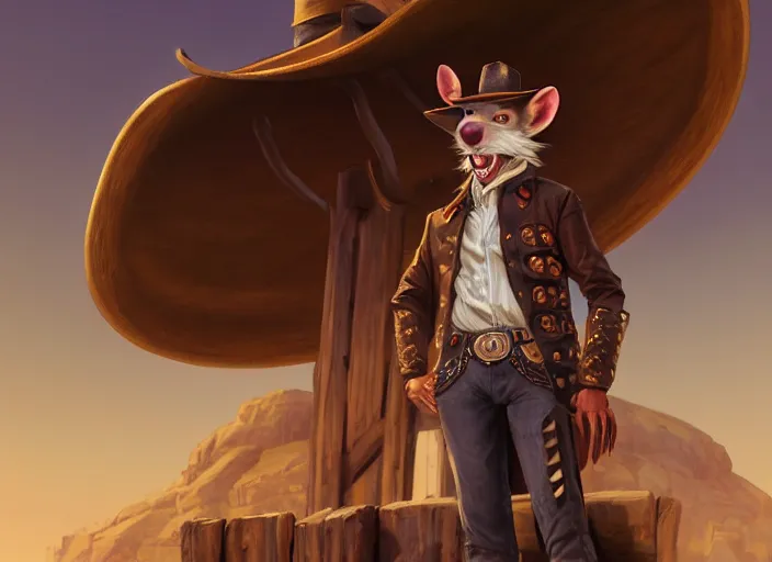 Image similar to character portrait feature of the anthro male anthropomorphic rat fursona wearing cowboy outfit wild west desperado sitting in an old monte carlo, a man whose heart is hollow, character design stylized by charlie bowater, ross tran, artgerm, makoto shinkai, detailed, soft lighting, rendered in octane