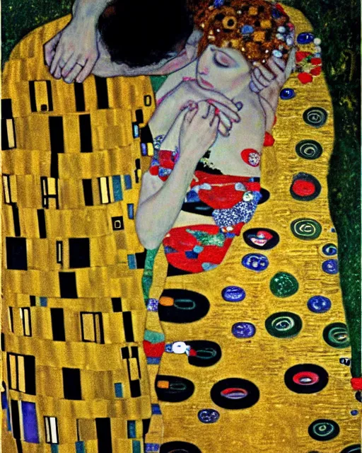 Image similar to wedding, painting by gustav klimt, gold leaf on wood