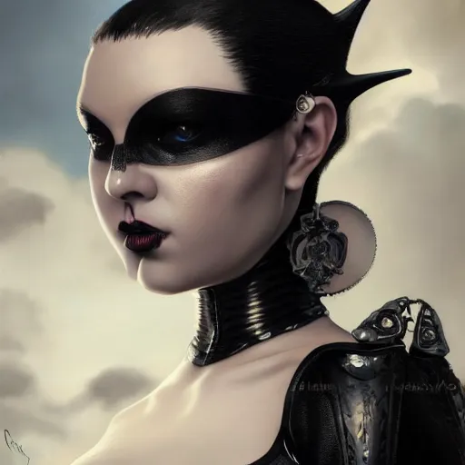 Image similar to actionism, soft painting curiosities carnival, beautiful cat woman in full gothic armor, symmetry accurate features, focus, very intricate ultrafine details, black white purple volumetric clouds, award winning masterpiece, octane render 8 k hd, tom bagshaw artstyle