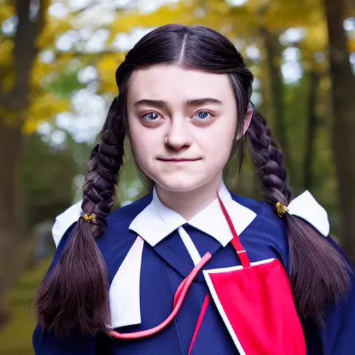 Image similar to portrait of arya stark in sailor japanese girl school uniform, f/3.5, ISO 100