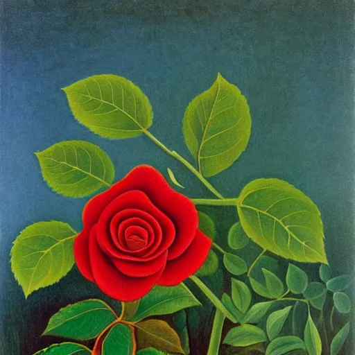 Prompt: a red rose by henri rousseau