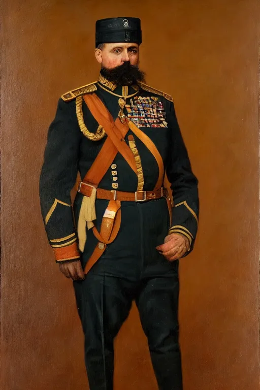 Image similar to full body portrait of the dictator of the memphis grizzlies, 1 8 8 9, in full military garb, oil on canvas by william sidney mount, trending on artstation