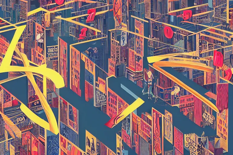 Prompt: an epic comic book style painting of the uppercase letter z towering over the world, the letter z, font, tokyo cityscape, banners and ribbons, trending on artstation, dynamic lighting