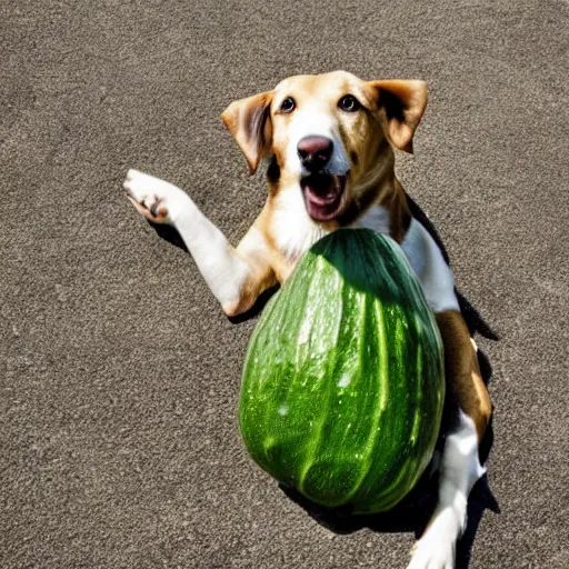 Prompt: dog with cucumber body, award - winning 4 k photography