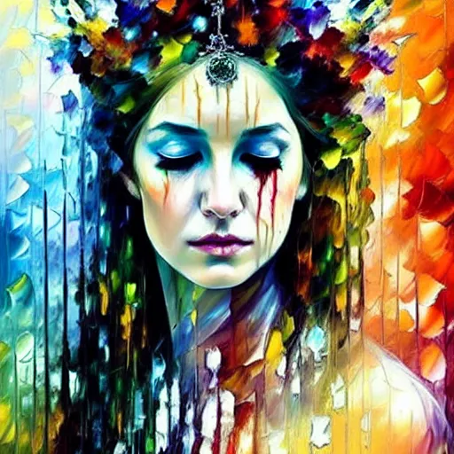 Image similar to strikingly beautiful queen of undead, praying meditating, realism, elegant, intricate, portrait photography by leonid afremov and carne griffiths