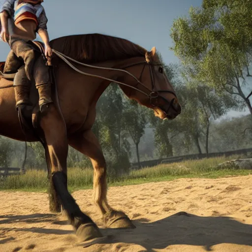 Prompt: a detailed portrait of boy riding a horse, unreal engine 5 rendered, incredibly highly detailed and realistic, 8 k, sharp focus, studio quality