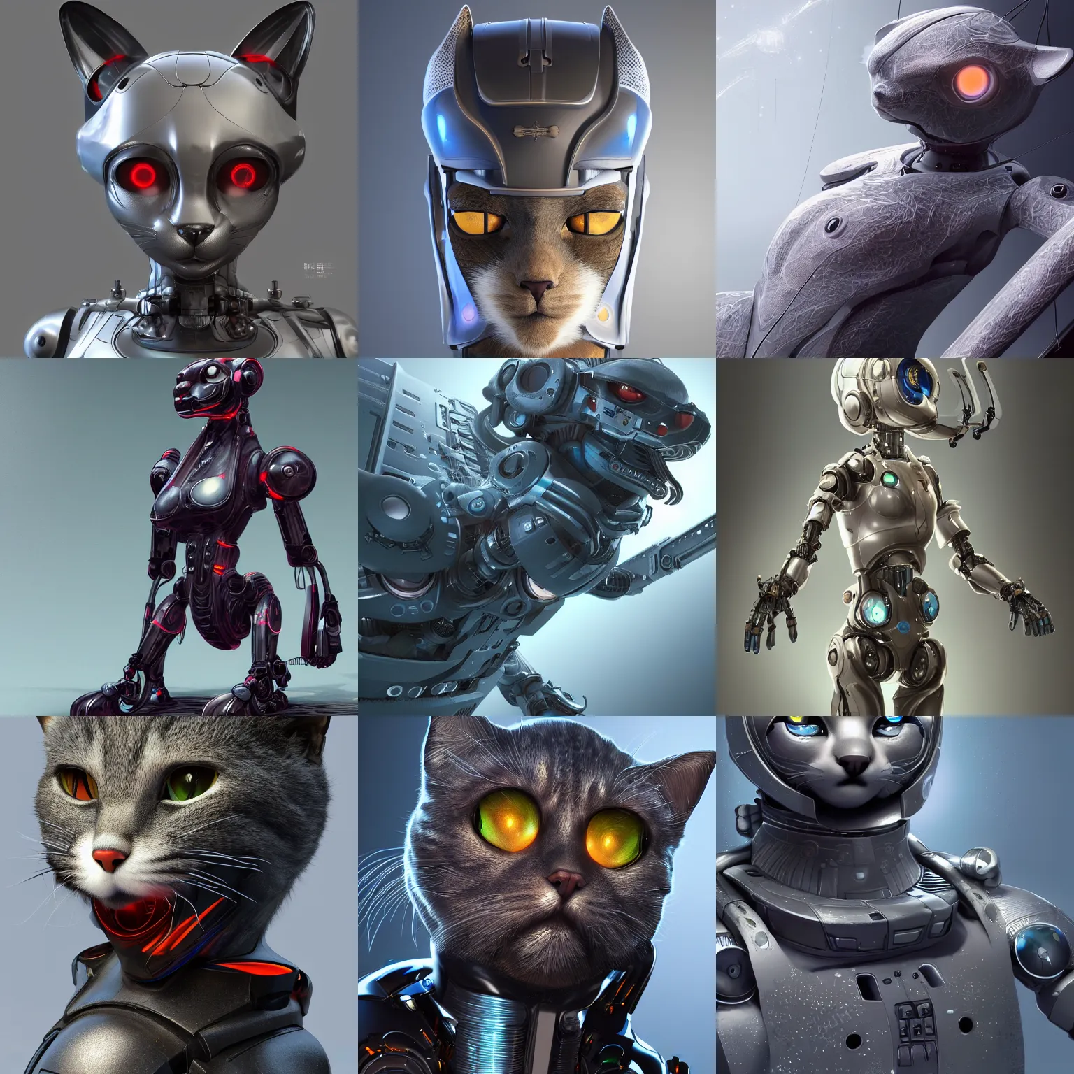 Prompt: cgsociety render of anthropomorph scifi cat robot, hyperdetailed character illustration trending on ArtStationHQ