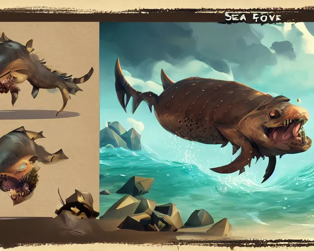 Image similar to sea of thieves underwater marine life concept art for a wild boar, cgsociety, trending on artstation, rare ltd,