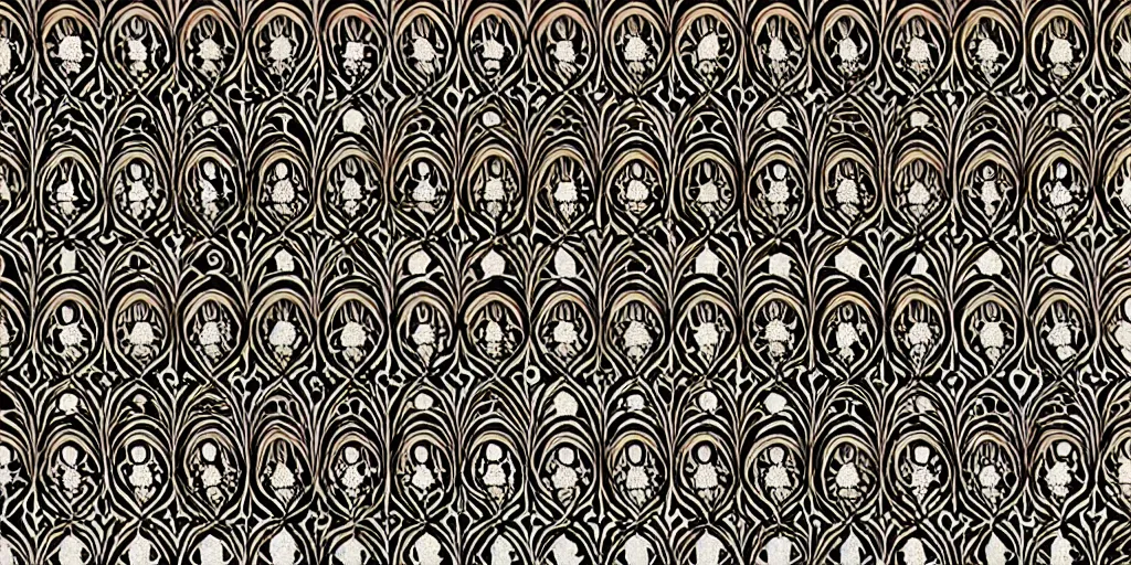 Image similar to art deco ornate carpet, high details, bold line art, inking, etching, screen print, masterpiece, trending on artstation, sharp, high contrast, hyper - detailed,, hd, 4 k, 8 k