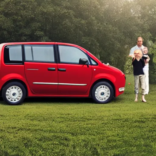 Prompt: A family wagon designed and produced by Fiat, inspired by the Fiat Multipla, promotional photo