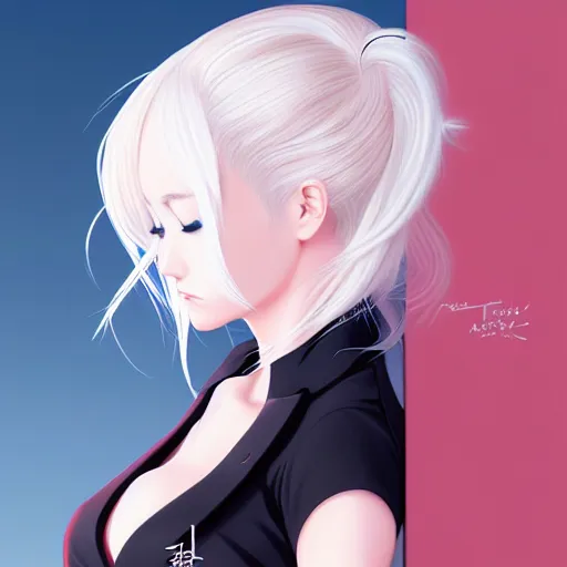 Prompt: Ann Takamaki, platinum blonde hair, anime, elegant, 2d, ultra highly detailed, digital painting, smooth, sharp focus, artstation, pixiv, art by Ina Wong, art by Ilya Kuvshinov