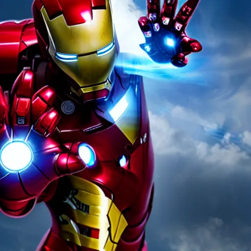 Image similar to iron man using repulsor, 4k realistic photo