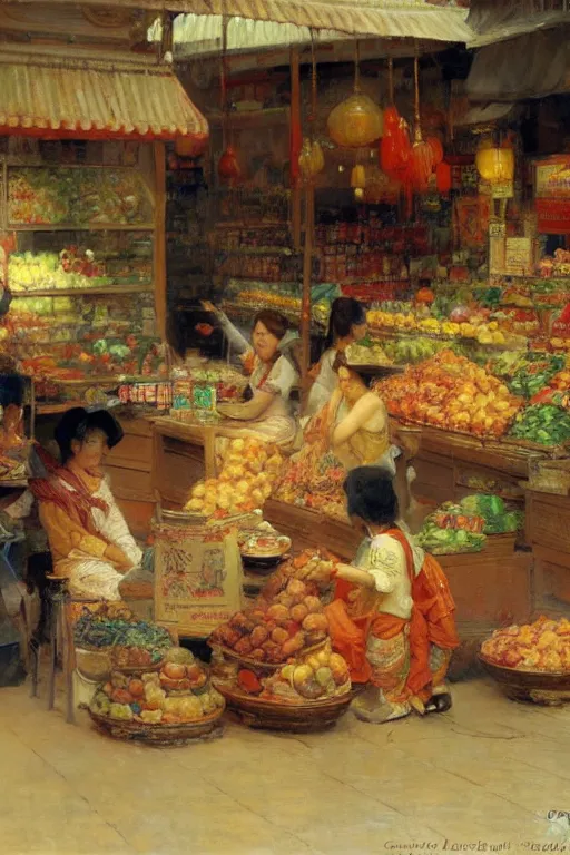 Image similar to asian food market, painting by gaston bussiere, craig mullins, j. c. leyendecker