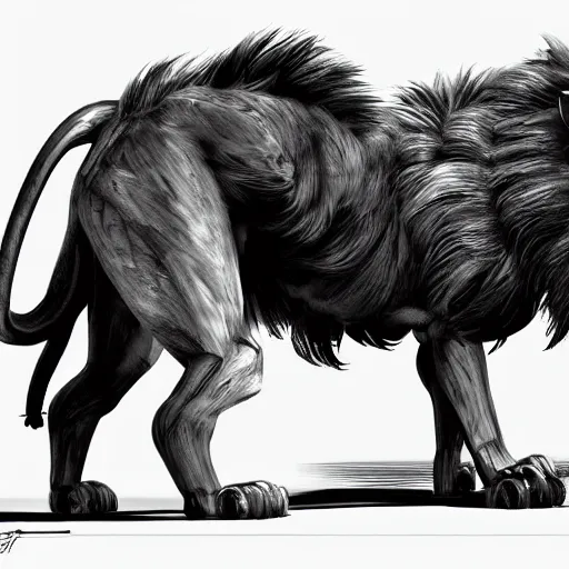 Image similar to mechanical lion, digital illustration, concept art, artstation