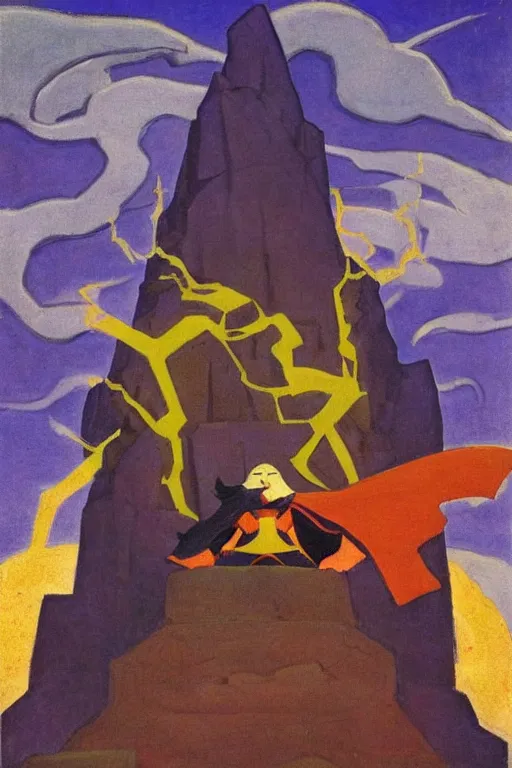 Image similar to thor, marvel, artwork by nicholas roerich,