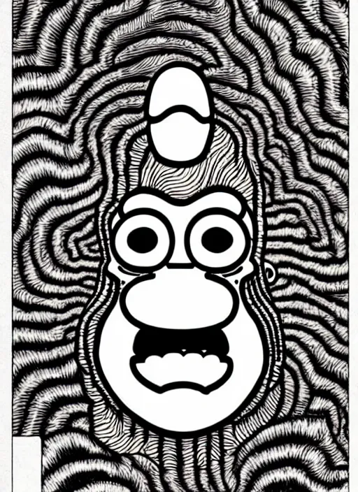 Image similar to junji ito style homer simpson, intricate, highly detailed, illustration, art by junji ito, junji ito