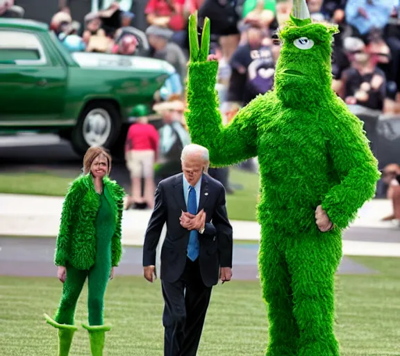 Prompt: joe biden as the jolly green giant mascot character,