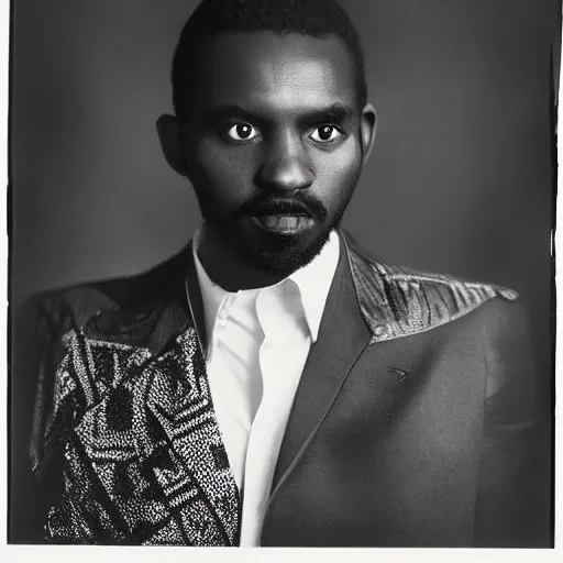 Prompt: a handsome african man and the black panther, black and white, by richard avedon,
