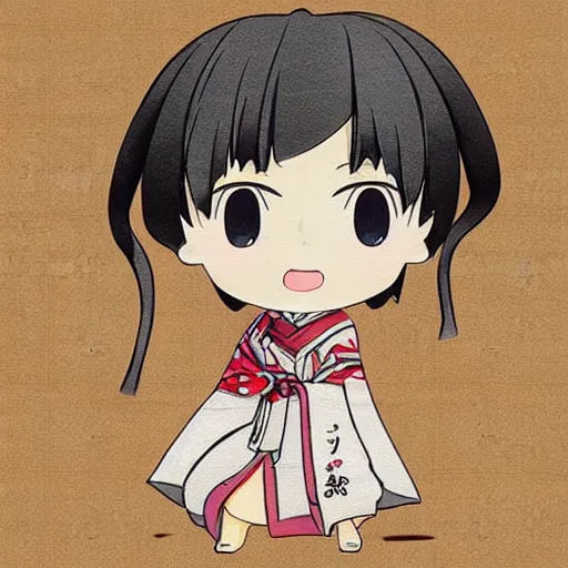 Image similar to character face concept art of a singular kawaii chibi in the sytle of japanese wood print, on simple background, water color nendoroid, anime waifu, ukiyoe