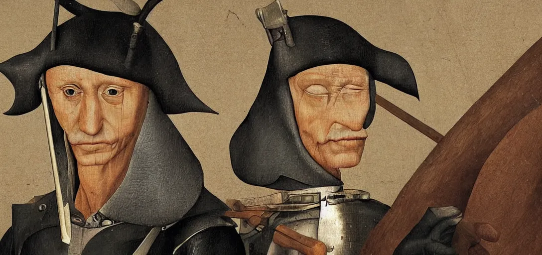 Image similar to hyperrealistic, ultra detailed, realistic render of a police officer in the style of hieronymos bosch