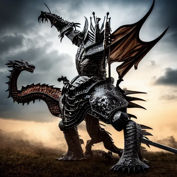 Image similar to photo of a warrior with metal dragon theme armour, 4 k, hdr, smooth, sharp focus, high resolution, award - winning photo
