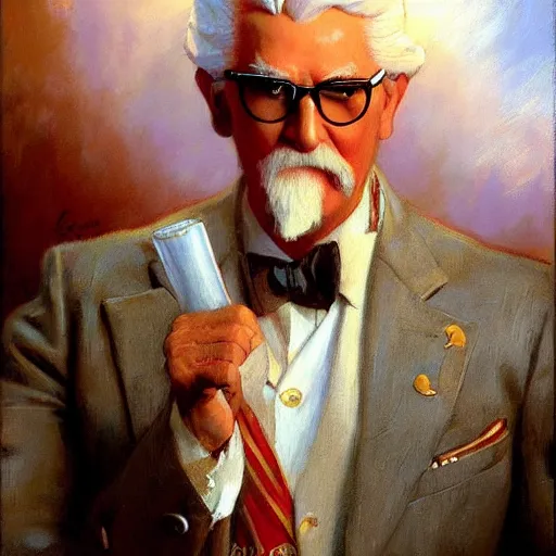 Prompt: bodybuilder colonel sanders, highly detailed painting by gaston bussiere, craig mullins, j. c. leyendecker, 8 k