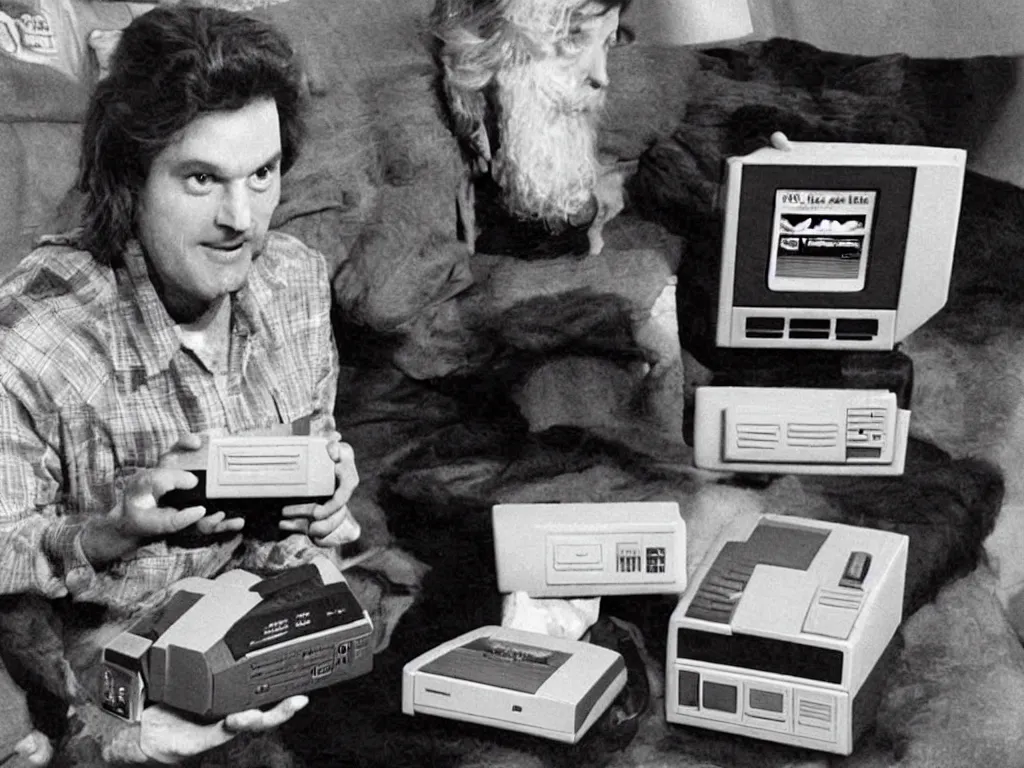 Prompt: bob from twin peaks eating a nes video console