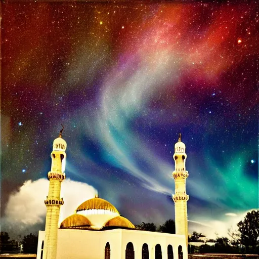 Image similar to mosque surrounded by nebula clouds