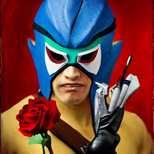 Vega from street fighter holding a rose, in the style