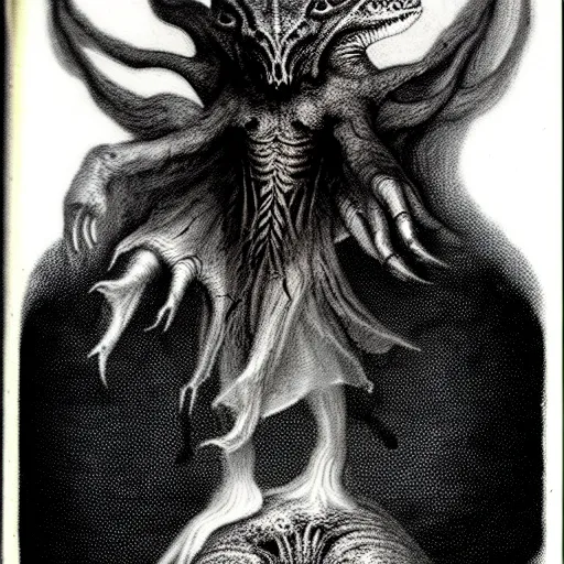 Image similar to bestiary of creatures from the depths of the unconscious psyche