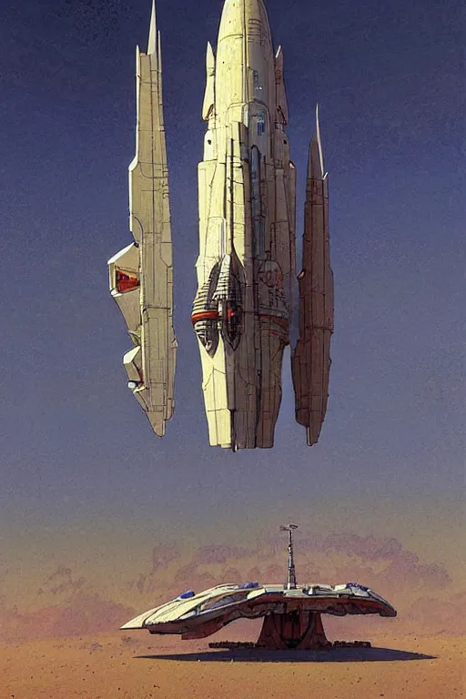 Prompt: spaceship, painting by jean giraud, greg rutkowski, carl larsson