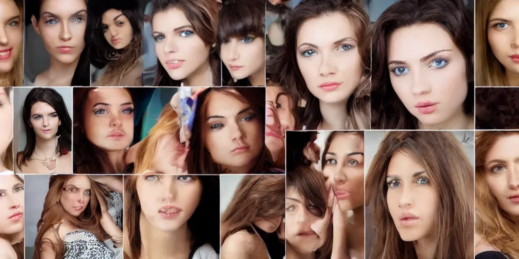 Image similar to a collage of very very very pretty women looking into the camera