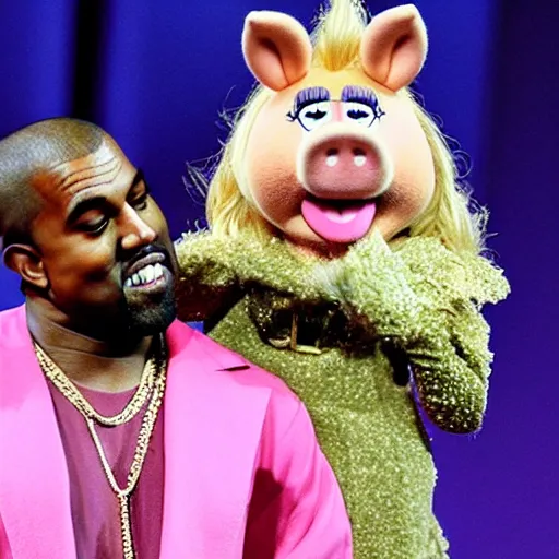 Prompt: kanye west dressed as miss piggy