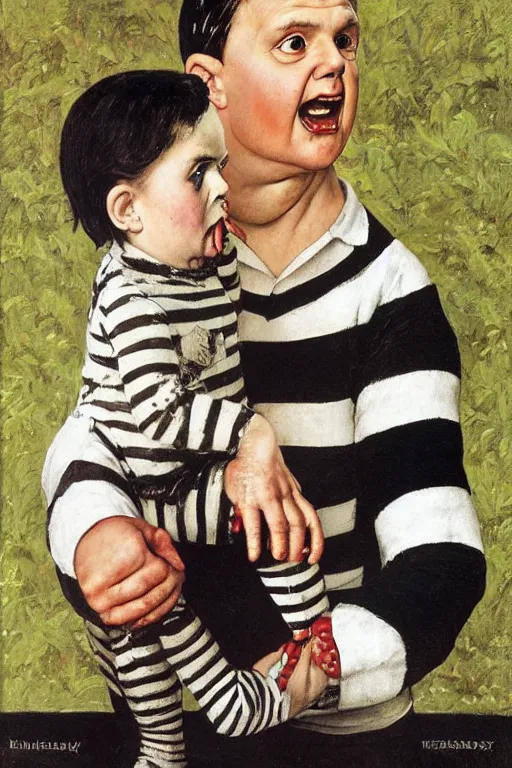 Image similar to pugsley addams from the addams family painted by norman rockwell