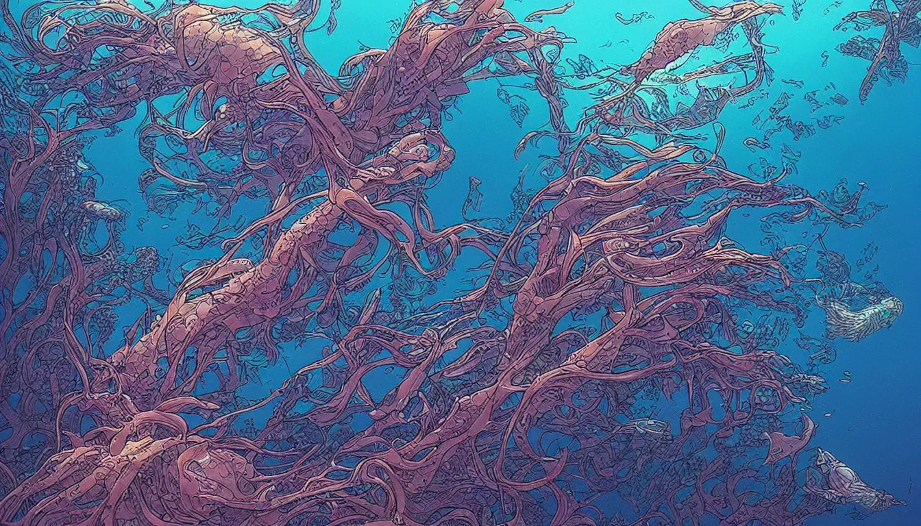 Image similar to underwater, crystal clear, moebius