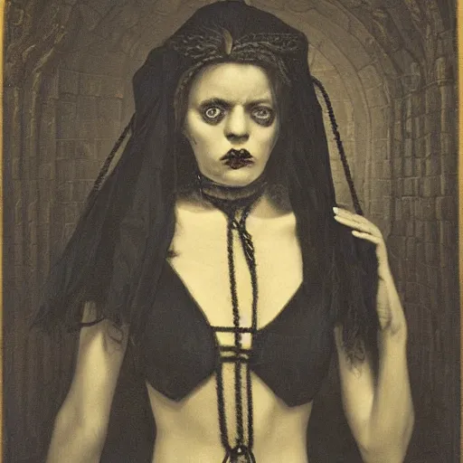 Image similar to dark schizophrenia portrait, death not dresses body woman in medieval dress, strangled with rope, not face, victorian style, high detail